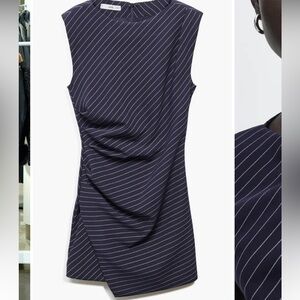 Mango Pinstripe Faux Wrap Mini Dress